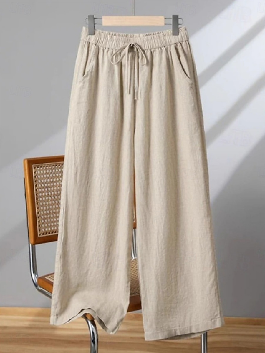 Per donna Pantaloni in cotone e lino Gamba larga Chinos Vintage Essenziale Casual Lunghezza intera Vita Alta Semplice Tasca Fascia Elastica Comodo Morbido Confortevole Elasticizzato All'aperto del 2025 a $19.99 –P5