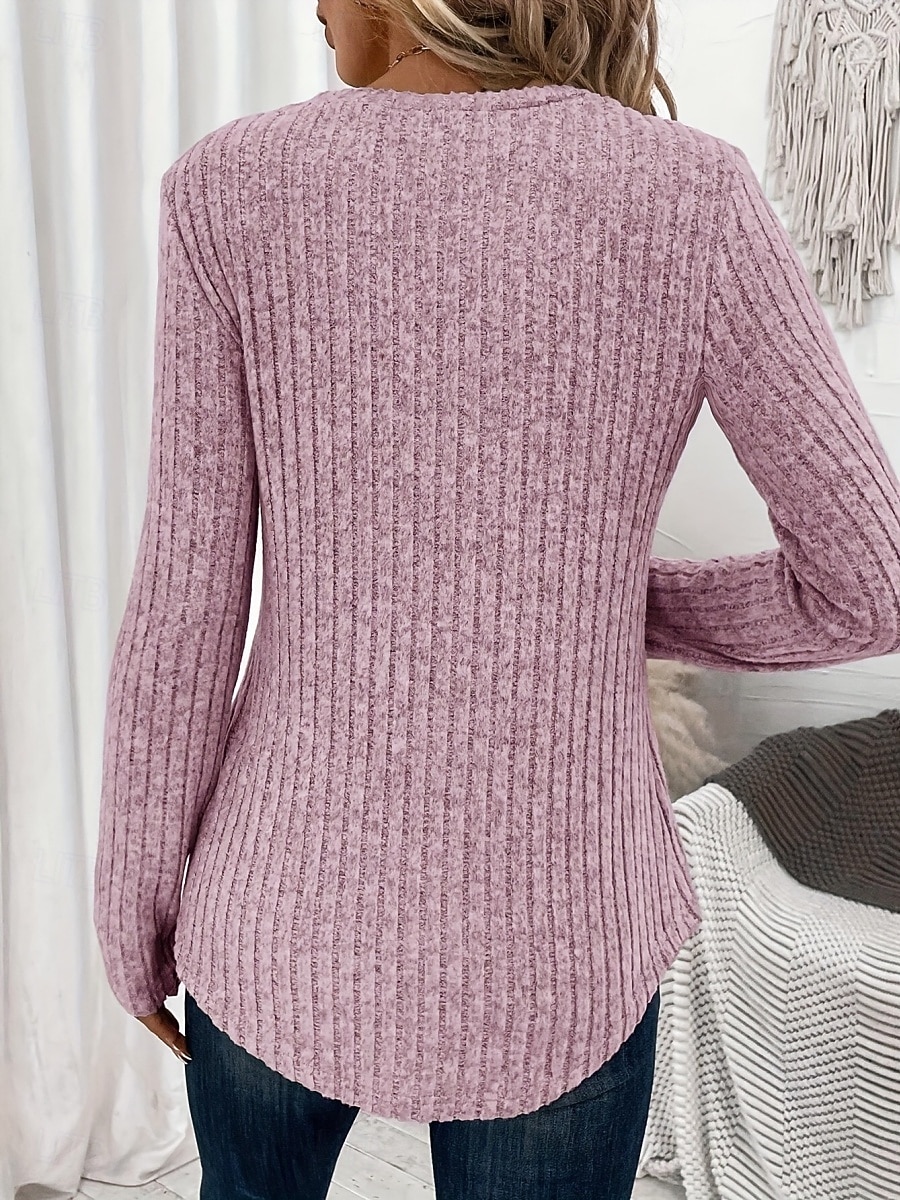 2026年 女性用 ブラウス ボタン 純色 スタイリッシュ カジュアル 長袖 Ｖネック レギュラートップス 日常 ブルー ピンク ルビーレッド グリーン ダックグレー 春 秋 冬  コレクション – $21.99 –P2