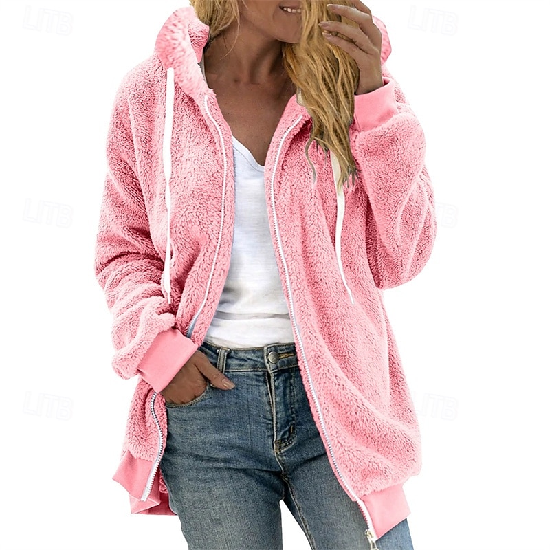 Dam Vardaglig jacka Bekväm Andningsfunktion Dragkedja Ficka Ledigt Slät Semester Gata Ledigt Dagliga kläder Dragkedja Kort Huva Lös passning Långärmad Ytterkläder Ljusrosa Rodnande Rosa Blå Vår Höst 2025 - $39.99 –P5