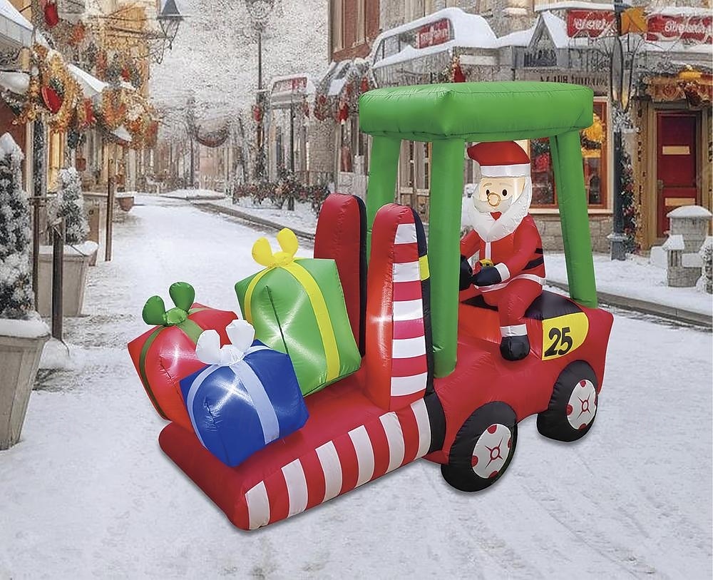 Babbo Natale guida un carrello elevatore con striscia luminosa a LED, modello gonfiabile impermeabile, festa in giardino al chiuso e all'aperto, decorazioni luminose per l'atmosfera festiva, spina del 2025 a $85.99 –P9