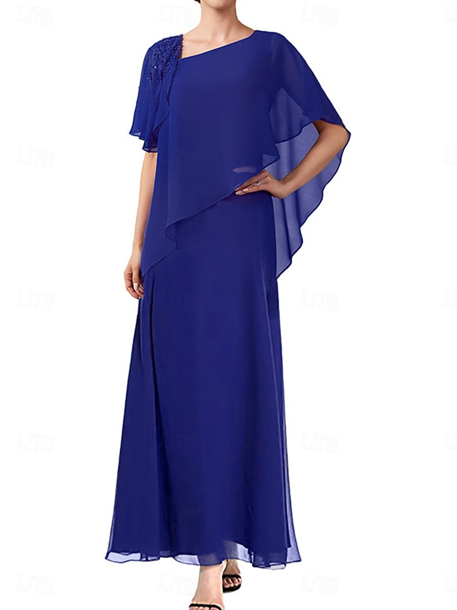 A-linie šaty pro matku nevěsty elegantní jednoduché čtvercový výstřih kotníková délka chiffon krátký rukáv s jednobarevným potiskem 2025 - $149.99 –P1