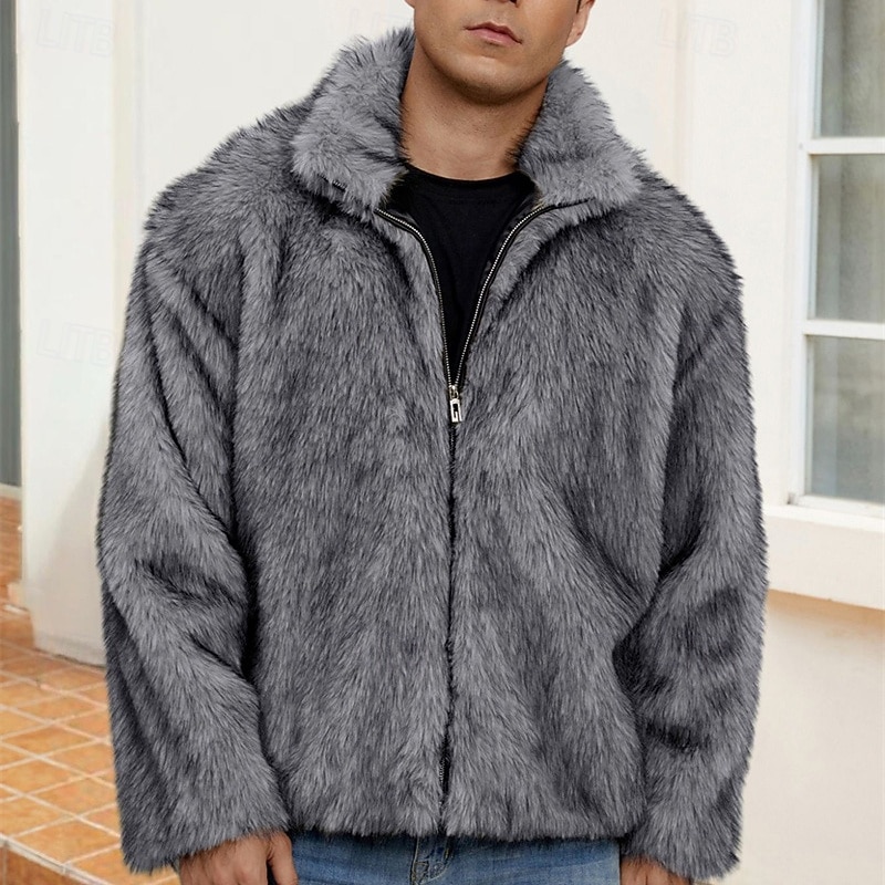 Pánské Neformální bunda Kabát z umělé kožešiny Dovolená Denní Zahřívací Plyš Podzim Zima Bez vzoru Módní Šik ven Stojáček Standardní Černá Bílá Žlutá Královská modř Velbloudí Saka 2026 - $51.99 –P16