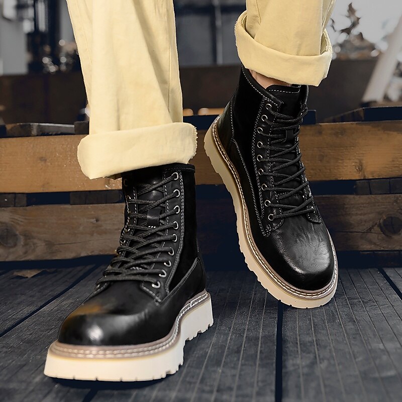 Bottes de combat à lacets en similicuir marron pour homme – chaussures de travail et de randonnée d'extérieur durables pour un usage quotidien et l'aventure de 2025 ? $54.99 –P3