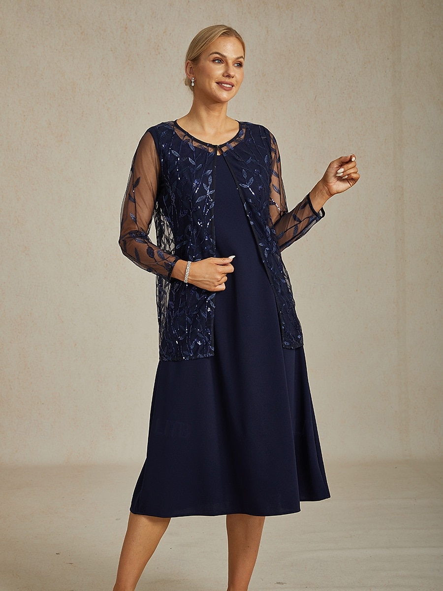 Dámské Oblečené topy Krajkové topy Flitry Květinový Elegantní stylové Základní Dlouhý rukáv Tričkový Dlouhé topy Svatební host Párty večerní šaty Poloformální Námořnická modř Jaro Podzim Zima 2026 - $62.99 –P6