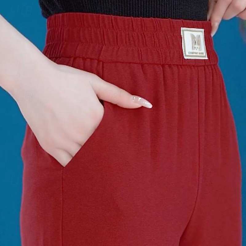Mulheres Calças de perna reta Calças de Dormir Cintura Alta Academia Exterior Corrida Calças Côr Sólida Preto Vermelho Verde Esportes Roupas Esportivas de 2026 por $8.99 –P5