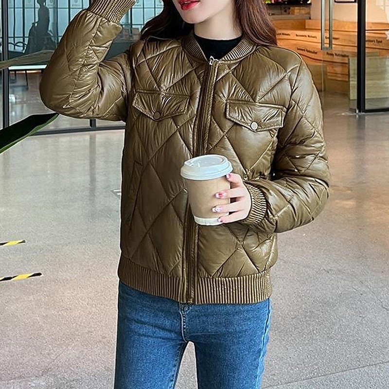 Mulheres Casaco puffer Casaco acolchoado Jaqueta casual Confortável Respirável Zíper Bolsos Casual Tecido Férias Rua Casual Roupa Diária Zíper Curto Colarinho Chinês Normal Manga Longa agasalhos de 2025 por $36.99 –P5