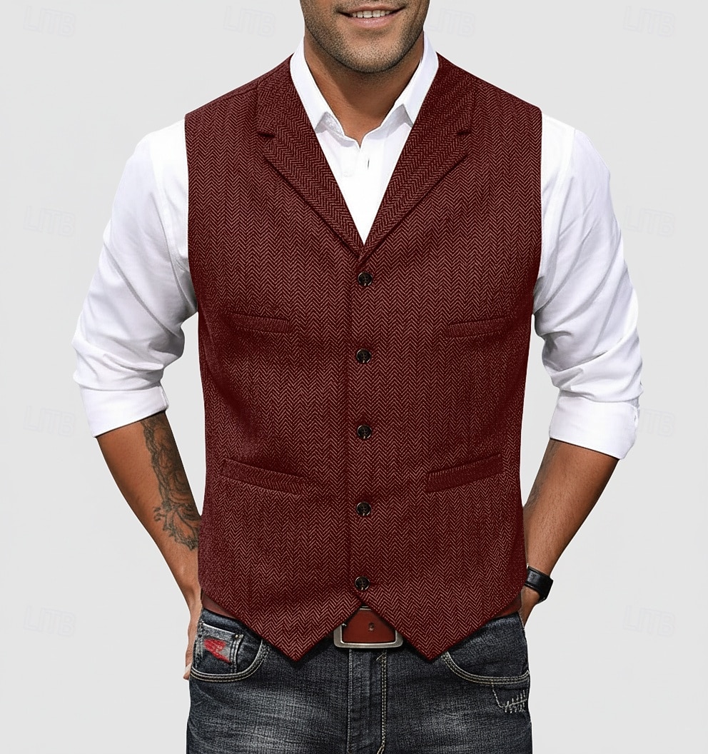 Per uomo Gilet in tweed Gilet Formale Matrimonio Vacanza Casuale Vintage Moda Primavera Autunno Tasca Bottoni Poliestere Tweed Confortevole Semplice Spina di Pesce Monopetto Scollo a V Con intaglio del 2026 a $37.99 –P9