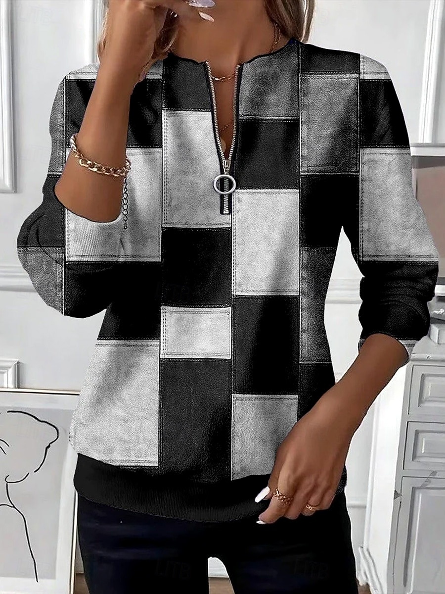 Per donna Felpa Pullover Felpe con cerniera Grafico Geometrico Blocco di colori Moda Casual Manica Lunga Girocollo Top Regolari Streetwear Abbigliamento Quotidiano Cerniera Stampato Viola Blu scuro del 2025 a $28.99 –P3