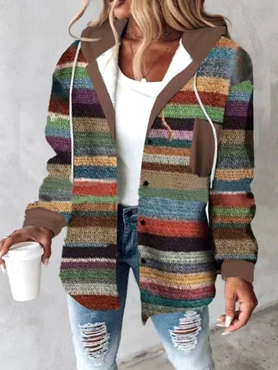 Naisten Pullover-huppari Painettu Kuvitettu Geometrinen Raidoitettu Vapaa-aika Boheemi Pitkähihainen Hupullinen Tavalliset topit Kausaliteetti Katu Arkikäyttö Kastanjanruskea Ruskea Harmaa Syksy Talvi 2026 - $35.99 –P2