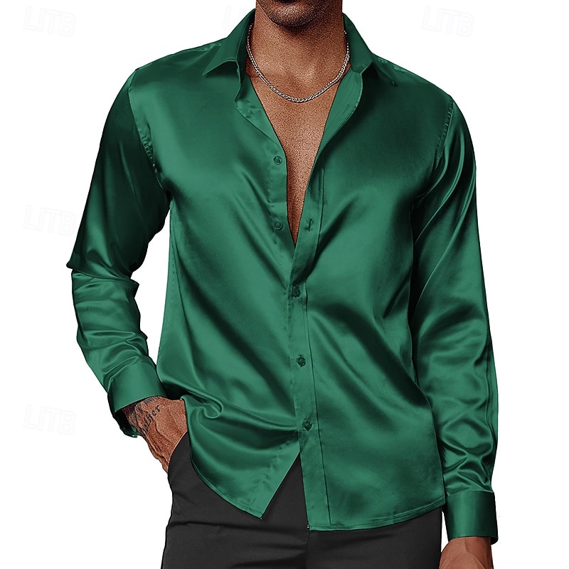 Herren Hemd Satinhemd Kleidhemd Freizeithemd Knopfhemd Hemden zum Herausstecken Einfach Formell Hochzeit Schwarz Weiß Wein Grün Langarm Revers Frühling & Herbst Ganzjahres Bekleidung Rein 2025 - $23.99 –P6