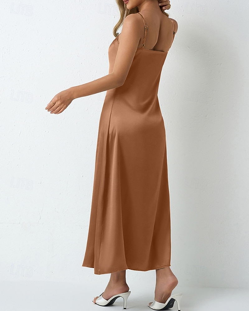 Dames Halflange jurk Satijnen Jurk Feestjurk Cocktail jurk Slipdress Modieus Modern Buiten Avond Feest Feest Normale pasvorm Effen Mouwloos hihnat Lichtgroen Wijn Donkergroen Paars Lente Herfst 2026 - $25.99 –P11