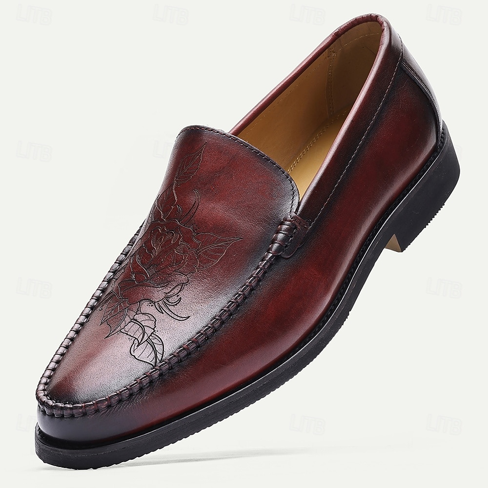 mocassini da uomo in vera pelle color bordeaux: classiche scarpe eleganti slip-on con stampa goffrata per ufficio, feste e occasioni formali del 2026 a $84.99 –P1