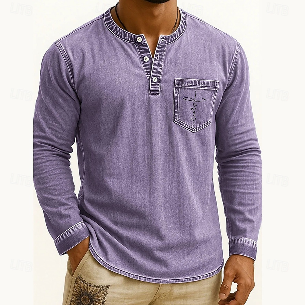 Pánské Tričko Henley Trička Tričko Top Tričko s dlouhým rukávem Dlouhý rukáv Henley Podzim Zima Retro Módní Designové Móda Retro Dovolená ulice Jdeme ven Tmavěhnědá Námořnická modř Černá Top tričko 2025 - $35.99 –P9