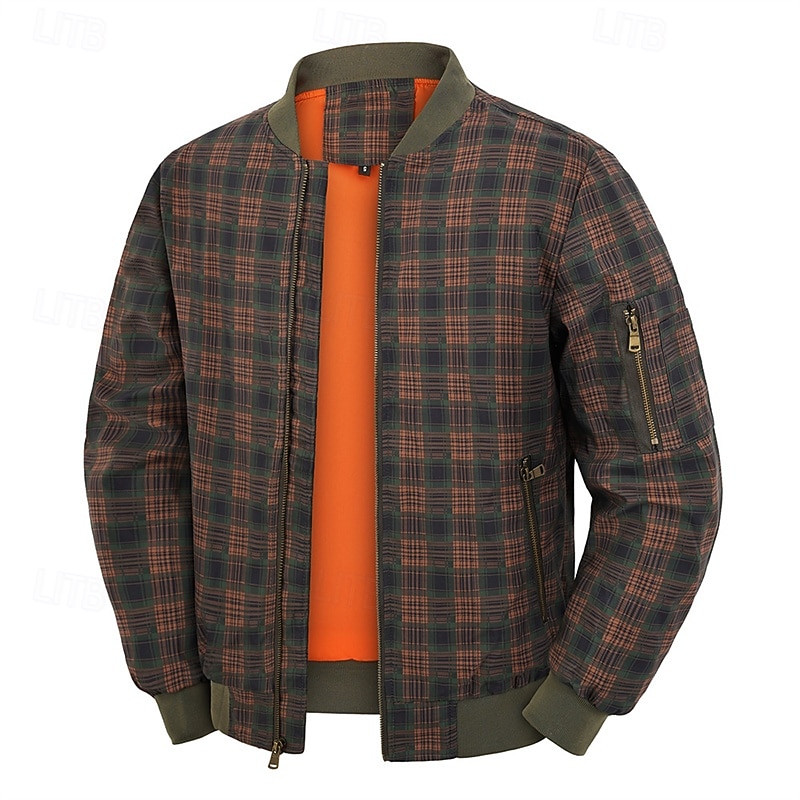 Per uomo Giubbotto bomber Giacca Casual Vacanza Quotidiano Caldo Tasca Autunno Inverno Plaid Moda Classico Collo alla coreana Regolare Verde scuro Verde militare Giacca del 2026 a $48.99 –P12
