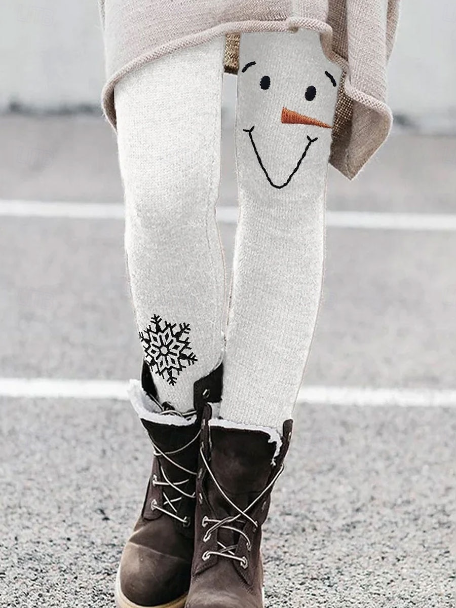 Femmes Leggings Vacances ancien Mode Longueur complète Taille hautePantsNoël Graphique Motif de flocon de neige Noël Impression Doux Respirant Élastique Formel Vacances Rue Blanche Kaki Beige de 2025 ? $26.99 –P2