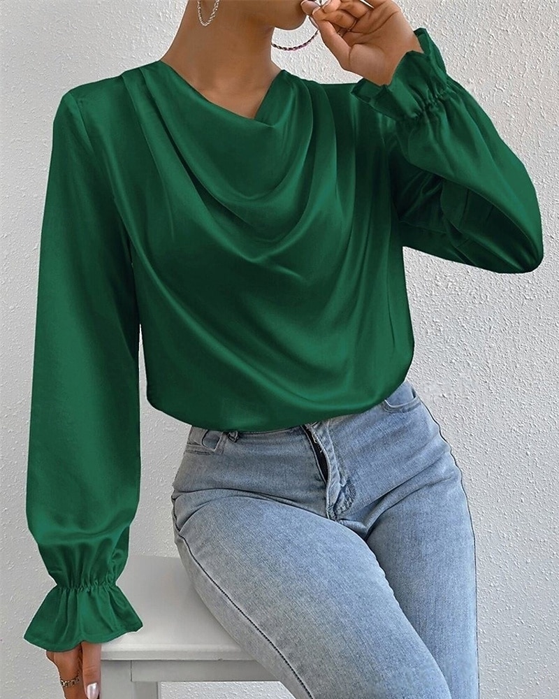 Femmes Chemise Chemise en satin Uni Élégant Occasionnel manche longue Col Bénitier Hauts Réguliers Quotidien Sortir Drapé Noir Rose Claire Vert Abricot Printemps Automne de 2025 ? $18.99 –P5