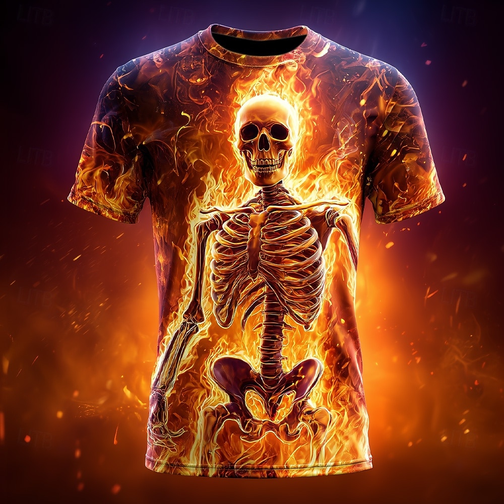 Halloween Voor heren 3D Print Hellevuurvlammen 3D Skelet T-shirt Korte mouw T-shirt 3D-afdrukken Strakke ronde hals Overhemd overdreven Ontwerper Verschrikking Feest Straat Feestdagen blauw Oranje 2025 - $20.99 –P3