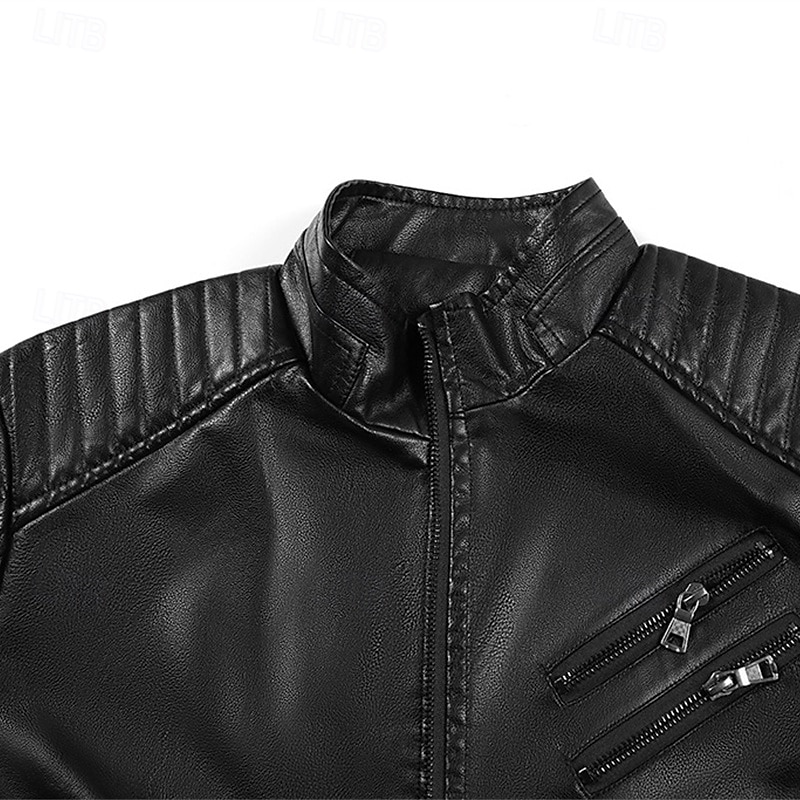 Herr Imitationsläderjacka Bikerjacka Motorcykeljacka Semester Dagligen Vindtät Håller värmen Ficka Höst Vinter Slät Mode Klassisk Hög krage Normal Svart Brun Jacka 2025 - $57.99 –P7