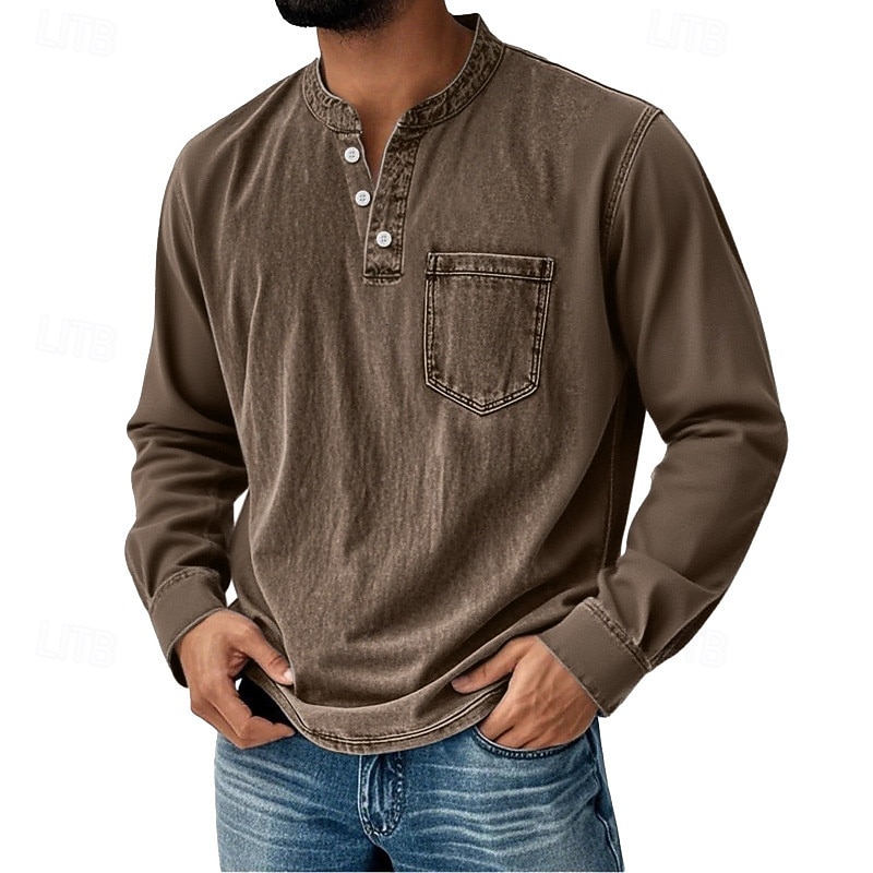 Pánské Retro Tričko Henley Tričko Tričko Dlouhý rukáv Retro Na běžné nošení Ležérní Jaro Podzim Celý rok Černá Růžová Fialová Vodní modrá Trávová zelená Henley Tričko Henley 2025 - $26.99 –P8
