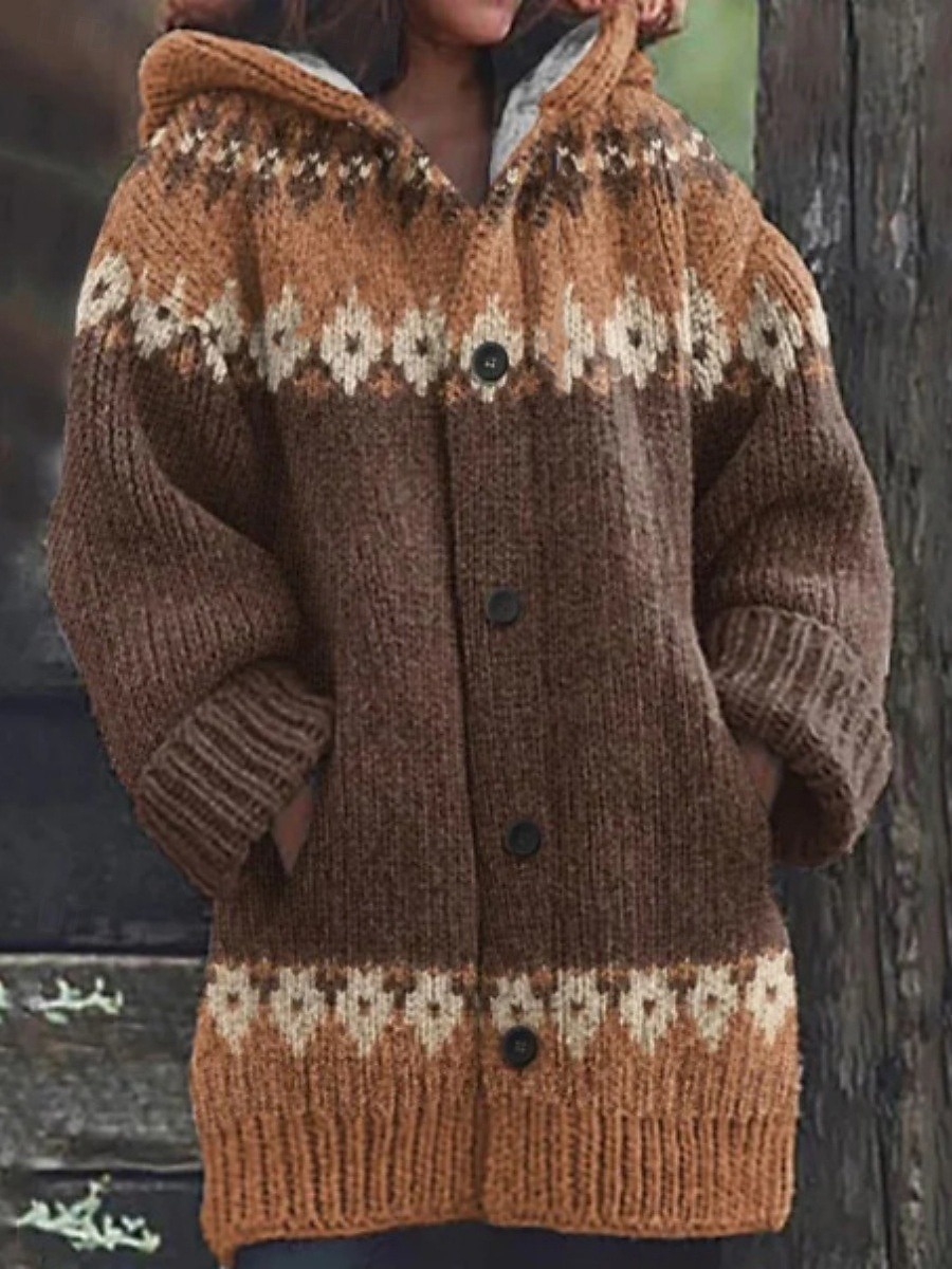 Γυναικεία Πουλόβερ Ζακέτα Κομψό Μοντέρνα Κομψό στυλ street Γεωμετρικό Ριγέ Με Κουκούλα Τσέπη Πλεκτό Στάμπα Μακρυμάνικο Κανονικά μπλουζάκια Πλέκω ΕΞΩΤΕΡΙΚΟΥ ΧΩΡΟΥ Καθημερινά Σαββατοκύριακο 2025 - $52.99 –P2