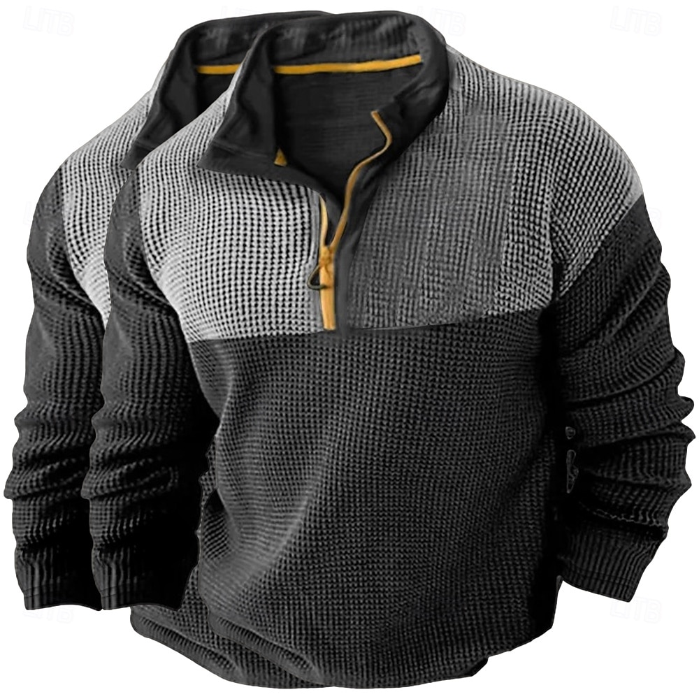 Per uomo Camicia a nido d'ape Maglietta Maglia Mezza Zip Camicia a Maniche Lunghe Manica Lunga Zip a un quarto Autunno Primavera & Autunno Blocco di colori Moda Designer Essenziale Patchwork 2 Pezzi del 2025 a $37.99 –P4