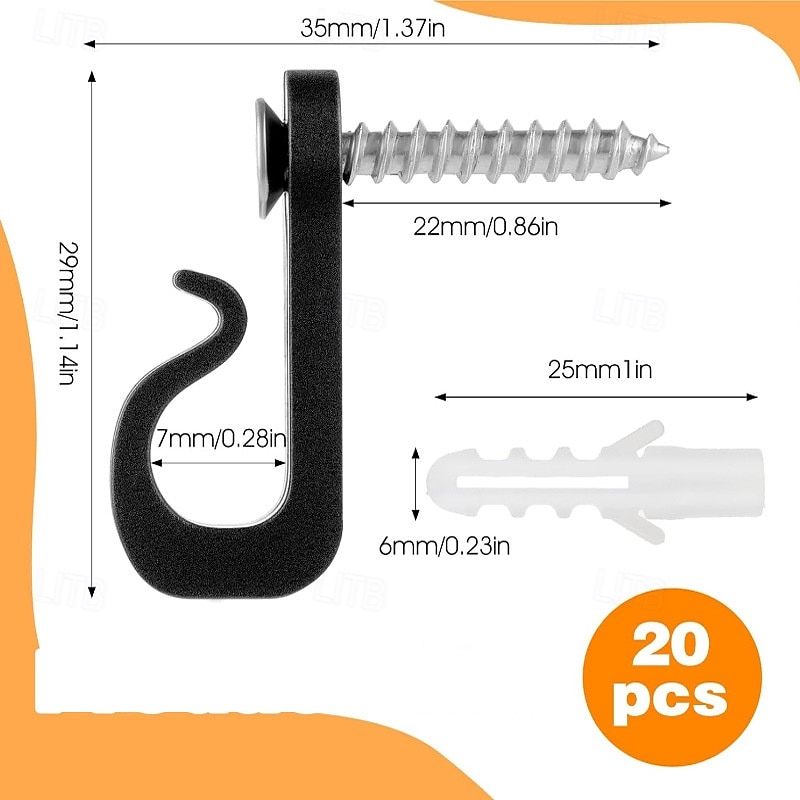 Ensemble de 20 crochets de sécurité en plastique pour lumière - solution de suspension polyvalente pour une utilisation intérieure et extérieure, comprend 20 crochets, 20 vis, 20 tubes, crochets de 2025 ? $9.99 –P13