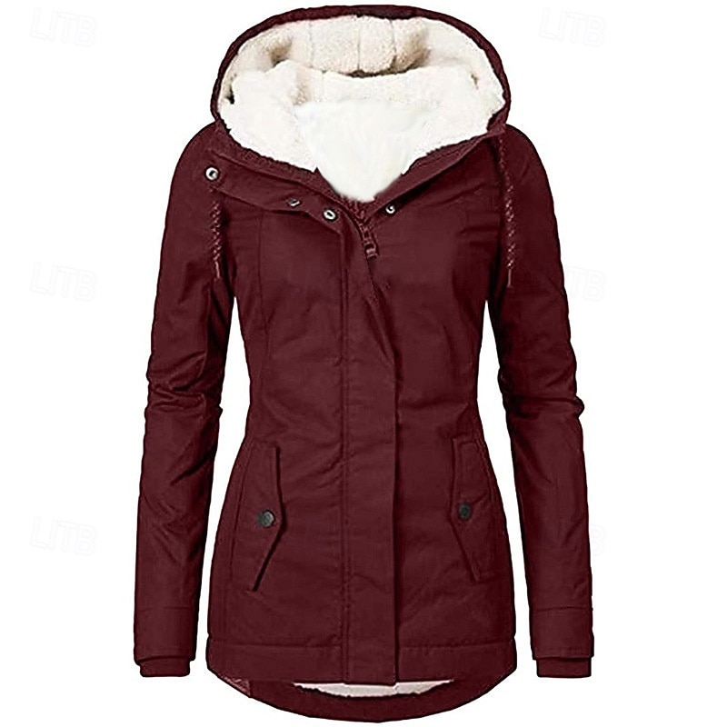 Femmes Manteau d'Hiver Veste à Capuche Chaud Confortable Fermeture éclair Avec Poches Occasionnel Uni Extérieur Vacances Tenue quotidienne Week-end Régulier À capuche Coupe régulière manche longue de 2025 ? $53.99 –P8