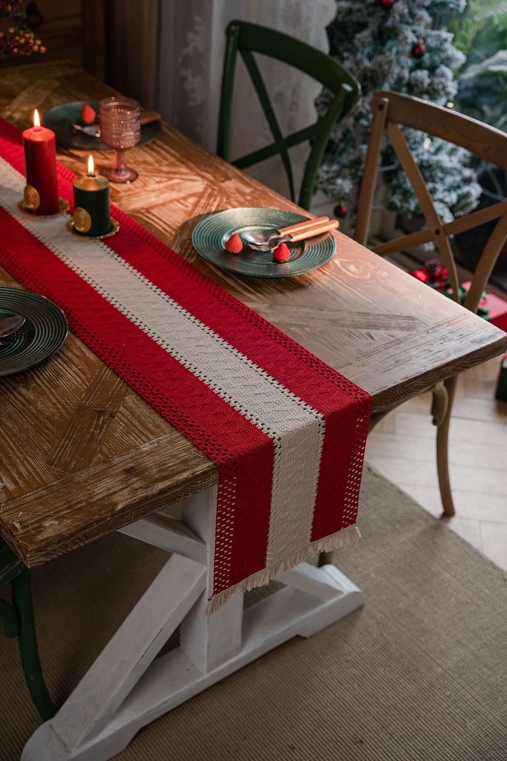 дорожка для стола из хлопка и льна в американском стиле, полосатая двухцветная ткань с кисточками, натуральный материал, праздничное украшение 2026 - $8.49 –P4