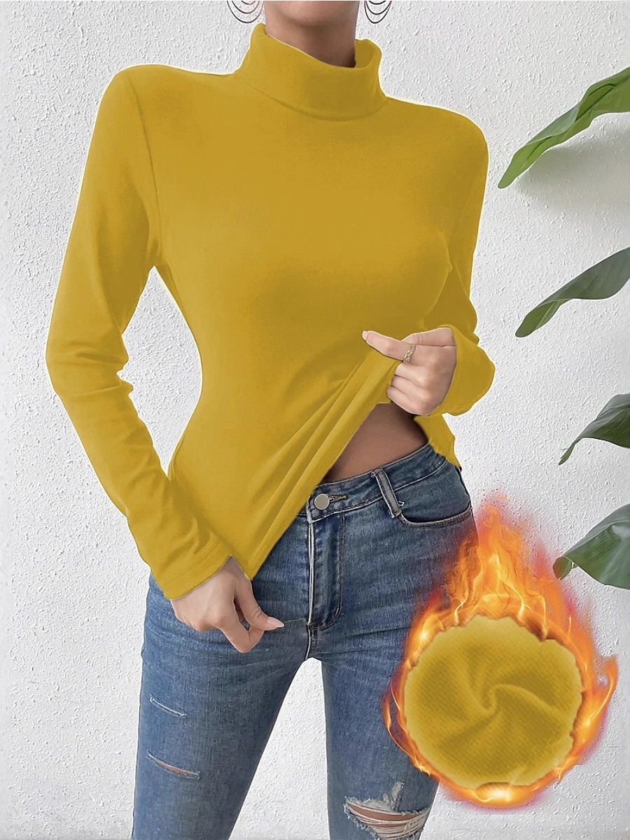 Femmes Chemisier Couleur Unie Élégant Basique Occasionnel manche longue Col roulé Hauts Réguliers Quotidien Noir Blanche Jaune Rose Claire Marron Printemps Automne Hiver de 2025 ? $11.49 –P3