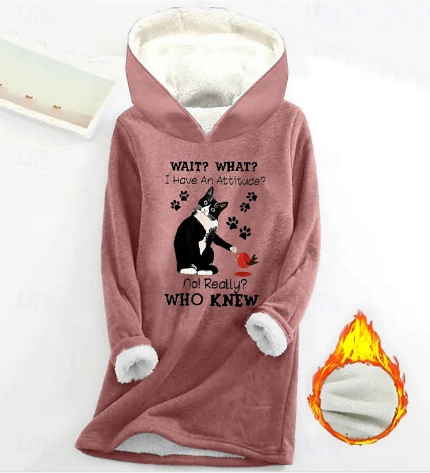 Mulheres Pulôver Moletom Com Capuz Gráfico Animal Letra Quente Casual Difusa Manga Longa Com Capuz Tops regulares Casual Esportes Imprimir Rosa Azul Cinzento Outono Inverno de 2025 por $27.99 –P1