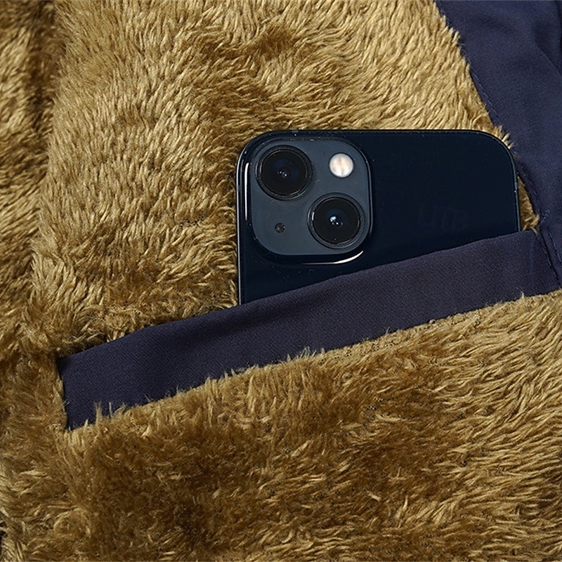 Men's Winter Coat Fleece Jacket Parka Pocket Fleece Polyster Vacation Daily Wear Date Regular Fashion Casual Comfortable Thermal Warm Fall Winter Solid / Plain Color Black Khaki Dark Blue Puffer 2025 - $66.99 –P17