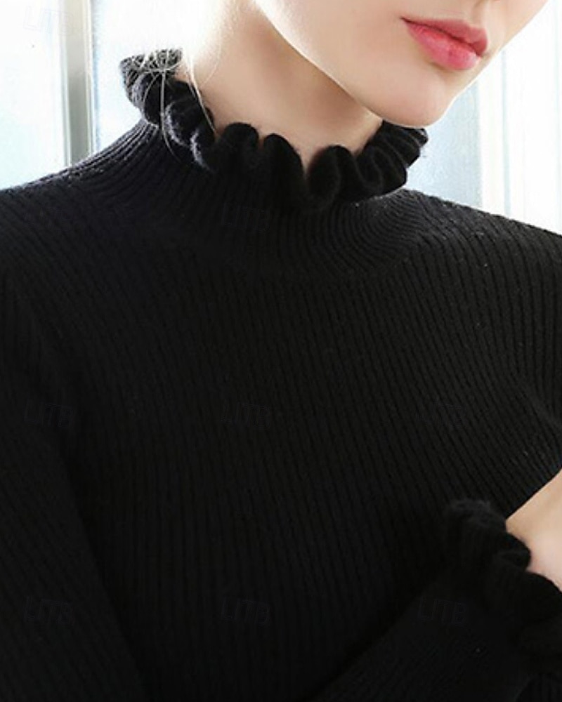 Pentru femei Pulover Plover Șic Stradă Casual Culoare solidă Guler Pe Gât Tricotat Manșon Lung Topuri obișnuite Tricotat Zilnic Ieșire Sfârșit de săptămână Negru Alb Toamnă Iarnă 2025 - $25.99 –P13