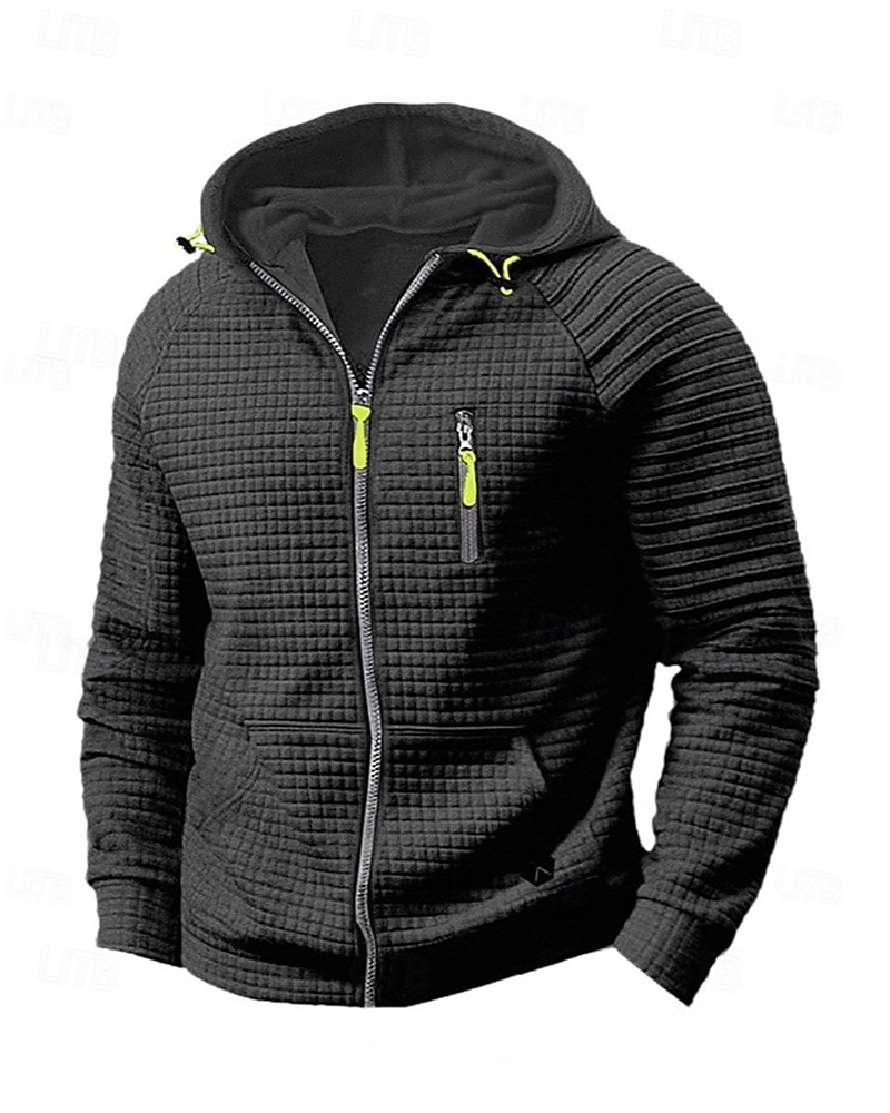 Homme Sweat à capuche Sweat à capuche zippé intégral Noir Kaki Gris À capuche Uni Fermeture éclair Avec Poches Sport & Loisir Quotidien Fête Polyester Streetwear Basique Occasionnel Printemps Automne de 2025 ? $29.99 –P2