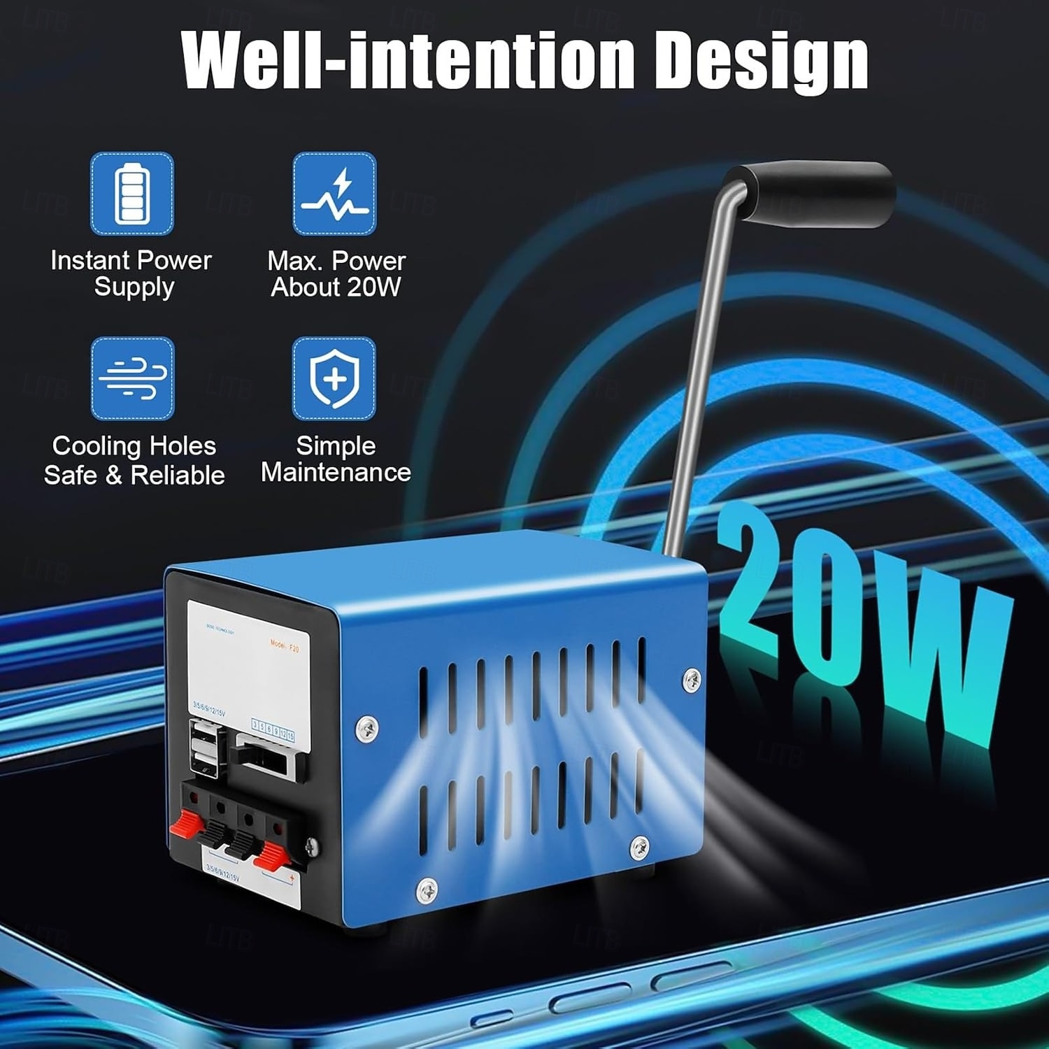 Thermall kézi hajtókaros generátor - nagy teherbírású hordozható külső akkumulátor USB töltővel, kézi hajtókarral, akkumulátor nélkül, kompakt &könnyű (0,5 kg alatt) kempingezéshez, vészhelyzetekhez, 2026 - $111.99 –P6