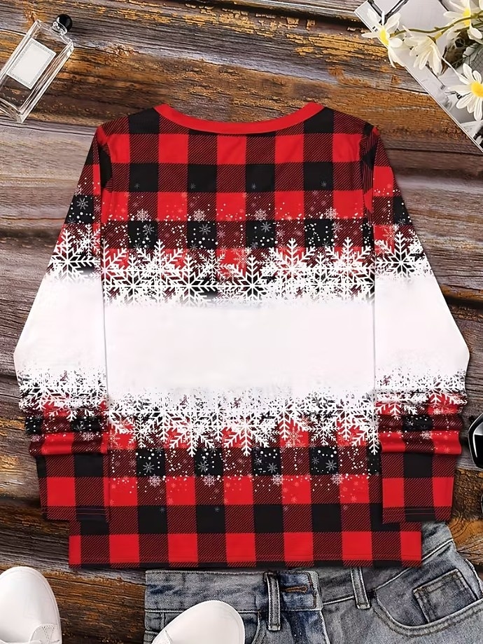 Noël Femmes T-shirt Graphique Bonhomme de neige ancien Élégant Classique manche longue Col en V Hauts Réguliers Quotidien Imprimé Gris / Rouge Noir + blanc + rouge Noir Vin Rouge Printemps Automne de 2025 ? $26.99 –P5