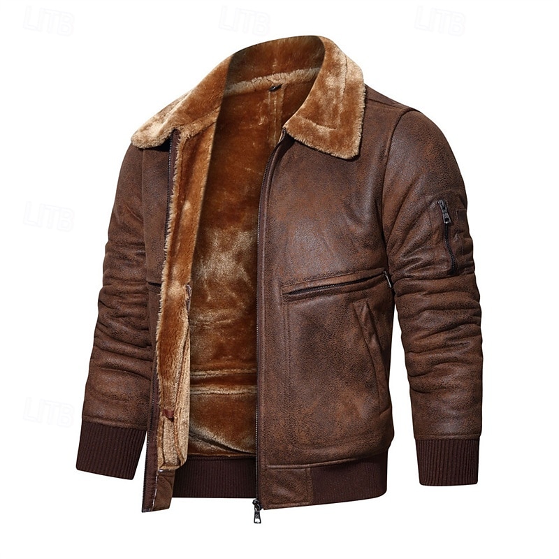 Per uomo Giacca in Ecopelle Giacca in Pile Giacca da Biker Giacca da Moto Vacanza Quotidiano Antivento Caldo Tasca Inverno Semplice Moda Classico Bavero Regolare Nero Caffè Giacca del 2025 a $81.99 –P1