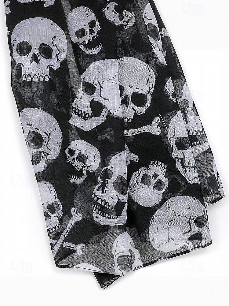 Dámský halloweenský šátek s potiskem lebky – lehký gotický šátek na kostýmní párty, cosplay a podzimní outfity 2025 - $14.99 –P7