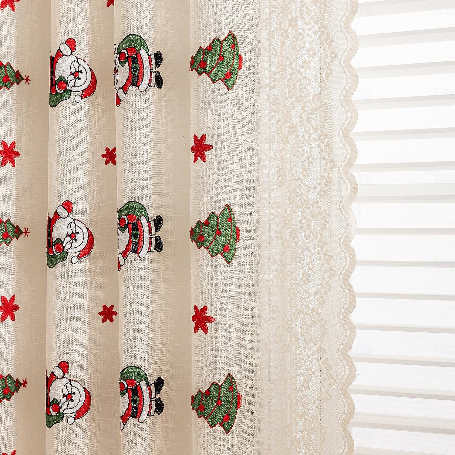 Julbroderade utskurna gardiner, julgardiner för vardagsrum och sovrum, färdiga i europeisk-amerikansk stil 2025 - $9.49 –P1