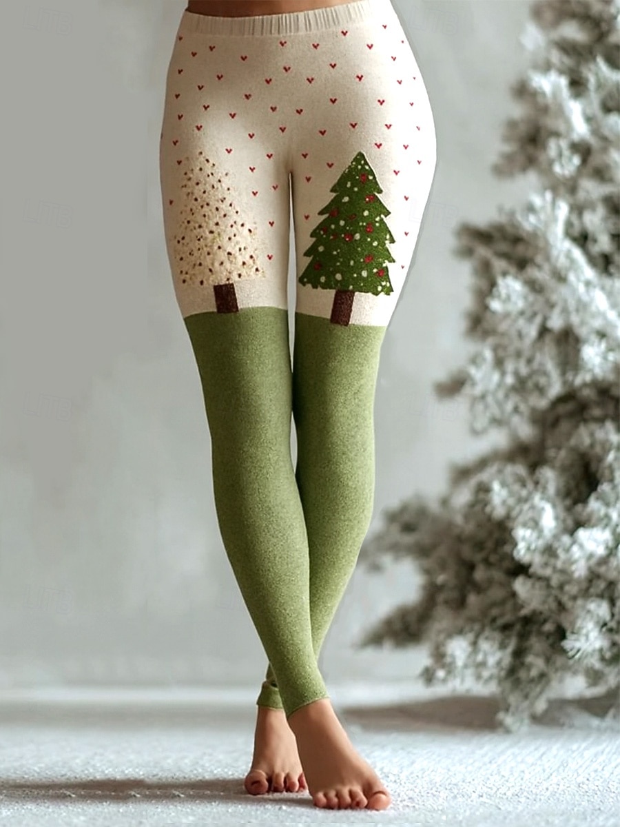 Dame Leggings Ferie Årgang Mote Full lengde Høy MidjePantsJul Grafisk Jul Printer Hold Varm Myk Pustende Elastisk Formell utendørs Feriereise Blå Grønn Sommer Vår Høst Vinter Slank Fasong 2025 - $23.99 –P1