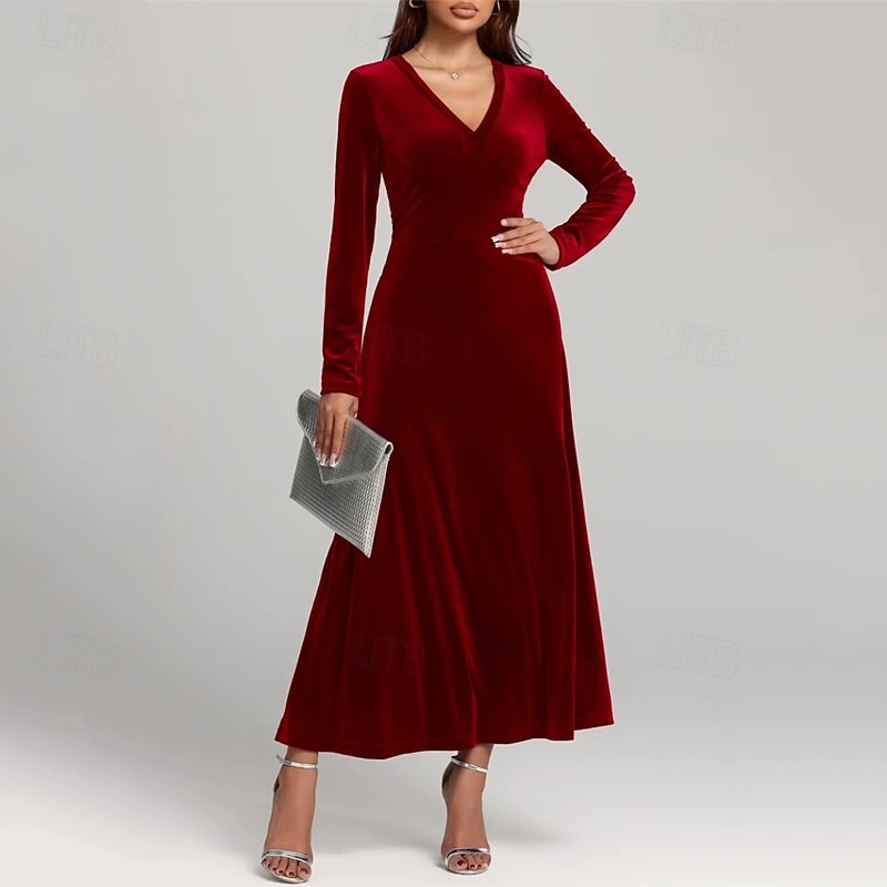 Damen Midikleid Samtkleid Cocktailkleid Elegant Mode Modern Outdoor Party Party-Abendmode Normale Passform Einfach Langarm V Ausschnitt Schwarz Wein Blau Purpur Frühling Herbst 2025 - $33.99 –P4