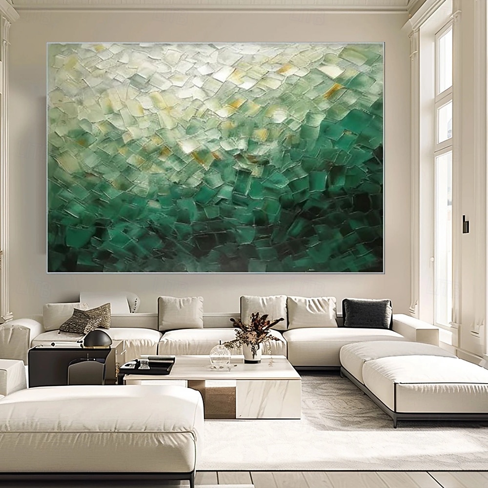 Pintura al óleo hecha a mano, lienzo, decoración artística de pared, abstracto verde contemporáneo para decoración del hogar, pintura enrollada sin marco y sin estirar 2026 - $85.99 –P4