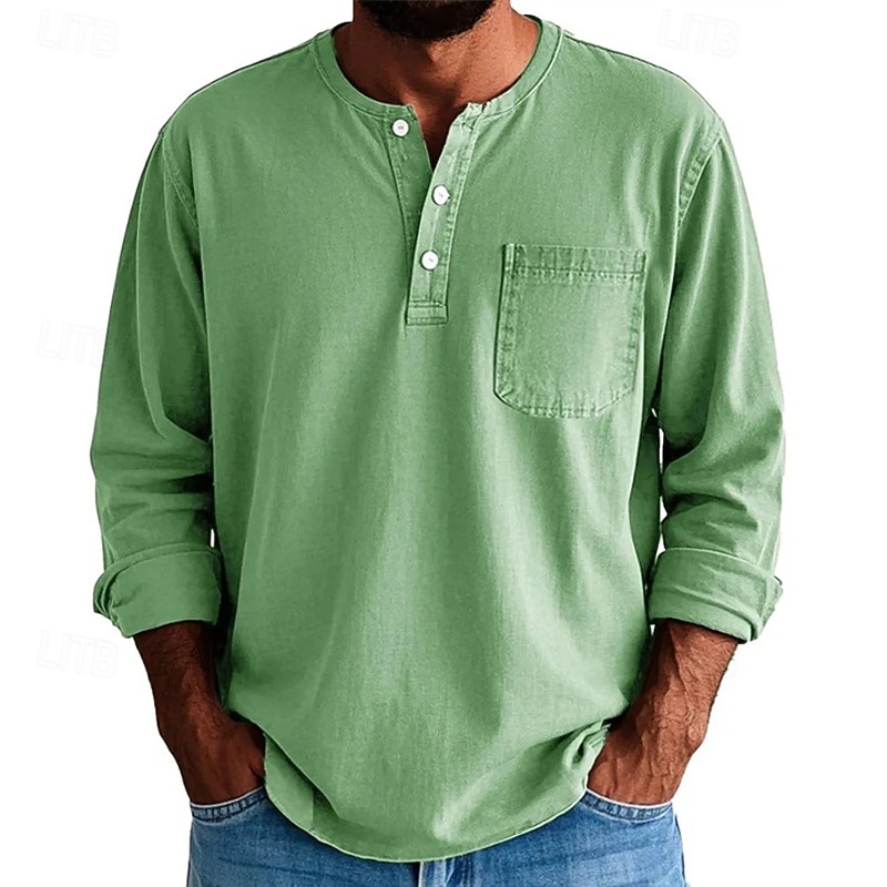 Pánské Tričko Tričko Henley Trička Tričko Top Dlouhý rukáv Henley Jaro Podzim Bez vzoru Módní Designové Základní Kapsy Dovolená ulice Jdeme ven Fialová Černá Žlutá Top tričko pro muže 2025 - $28.99 –P5