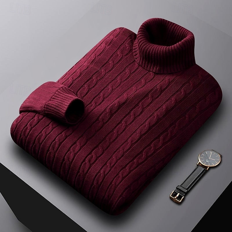 Hombre Pulóveres Suéter de punto Estriado Cable Tejer Tops regulares De Punto Ajustado Plano Cuello Alto Prendas de punto Moderno Casual Ropa Cotidiana Ropa Otoño Invierno Negro Blanco L XL 2XL 2026 - $34.99 –P10