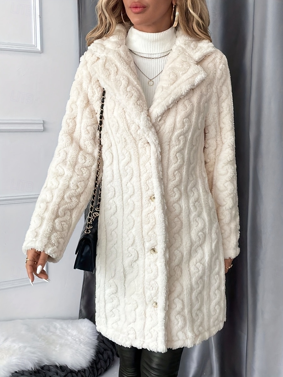 Dame Vinterfrakk Sherpa jakke Bekvem Pustende Knapper Elegant Fritid عادي Feriereise Gate Avslappet Dagligdagstøy Enkeltkneppet Lang Aftæpning Normal Langermet Yttertøy Beige Vår Høst 2025 - $37.99 –P3