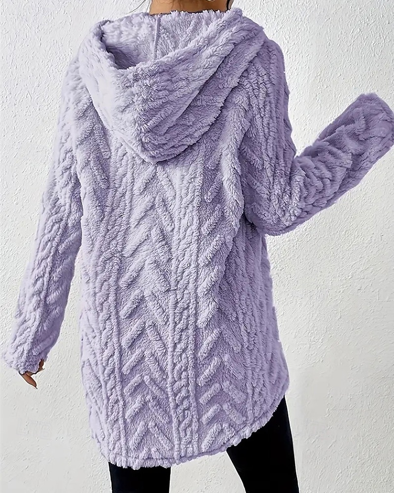 Mulheres Pulôver Moletom Com Capuz Tecido Roupa de rua Casual Velo Sherpa Manga Longa Com Capuz Tops regulares Rua Feriado Com Cordão Preto Branco Vermelho Roxo Bege Outono Inverno de 2025 por $27.99 –P10