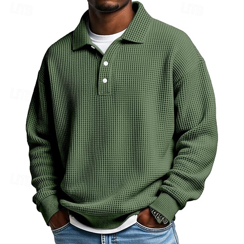 Herre Vaffel poloskjorter Golf skjorte Sport & Utendørs Avslappet Knaphul Langermet Gatemote Kul عادي Klassisk Stil Med Tekstur Høst Vår & Vinter Normal Aprikos Hvit Lysegrønn Militærgrønn Rød Navyblå 2025 - $23.99 –P5