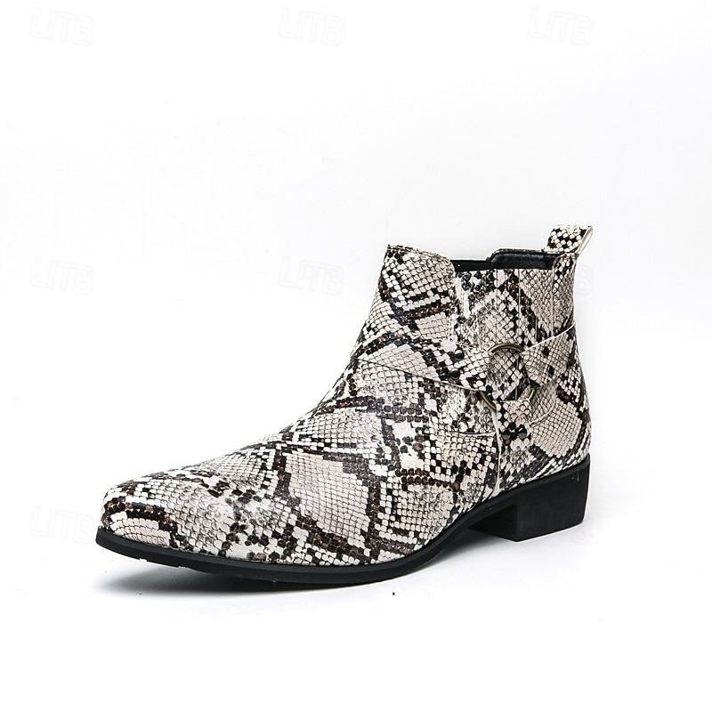 Bottines Chelsea à bout pointu en similicuir imprimé serpent pour homme – Chaussures de soirée, de scène et de soirée de 2025 ? $54.99 –P1
