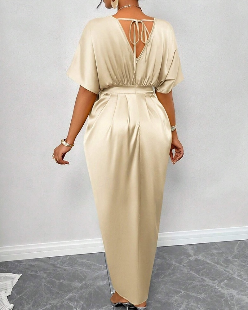 Femmes Robe Longue Maxi Robe Robe de Soirée Robe de Cocktail Robe en Satin Élégant Moderne Soirée Coupe régulière Uni Manche Courte Col en V Noir Jaune Bleu Roi Vert foncé Automne Hiver de 2025 ? $34.99 –P13