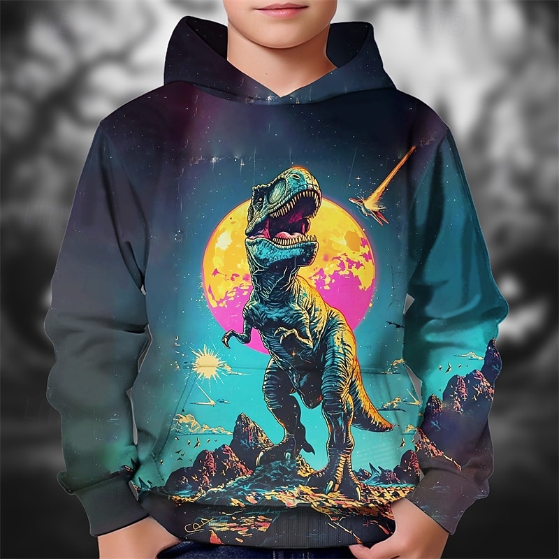 předvečer Všech svatých Chlapecké 3D Dinosaurus Kapuce Dlouhý rukáv Jaro Podzim Módní Šik ven Děti 4-12 let Kapuce Venkovní Ležérní Denní Běžný 2025 - $18.99 –P1