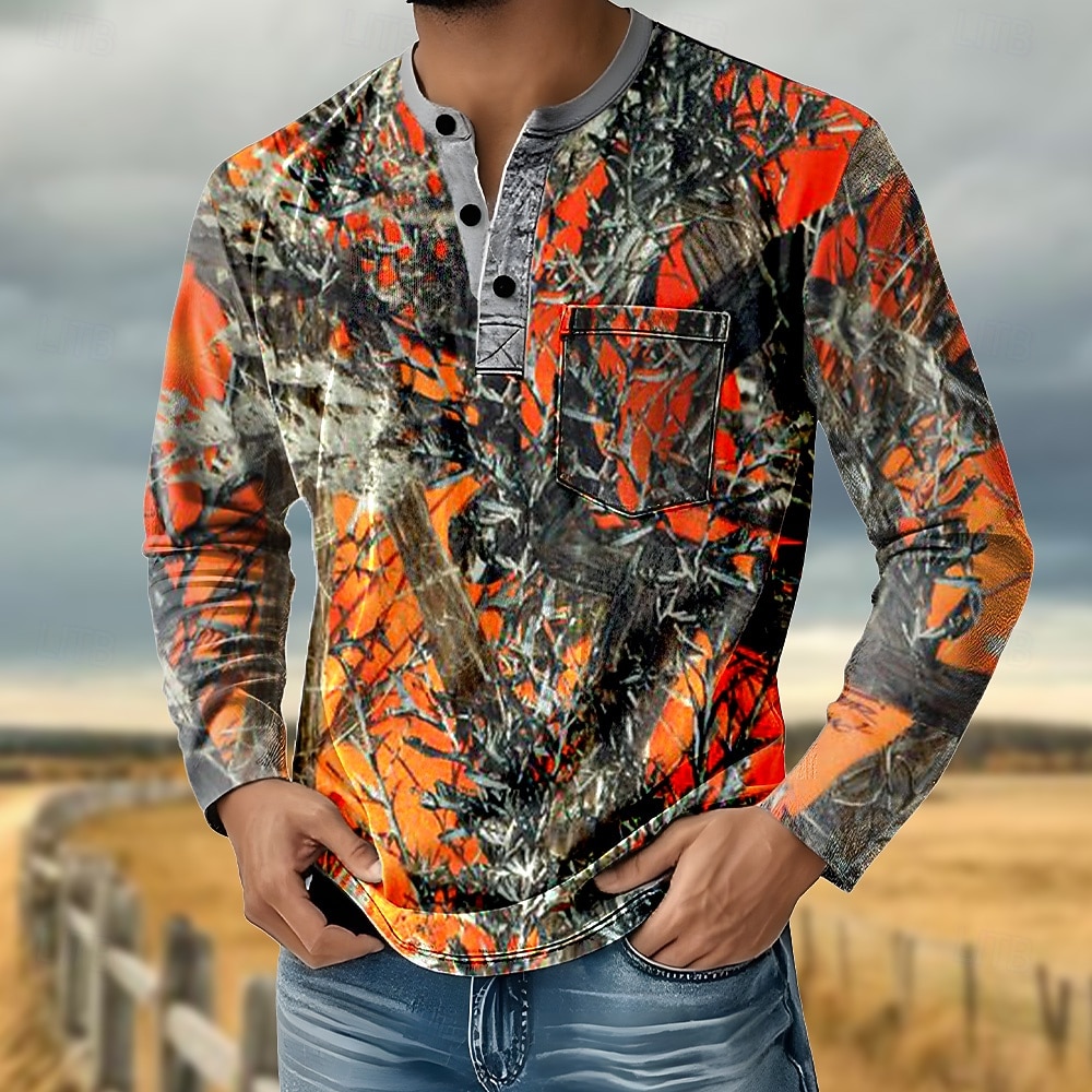 Herren Geometrisch Henley Hemd T-Shirt Langarm Retro Vintage Lässig Lässig Frühling Herbst Blau Violett Orange Henley Henley T-Shirt 2026 - $25.99 –P1